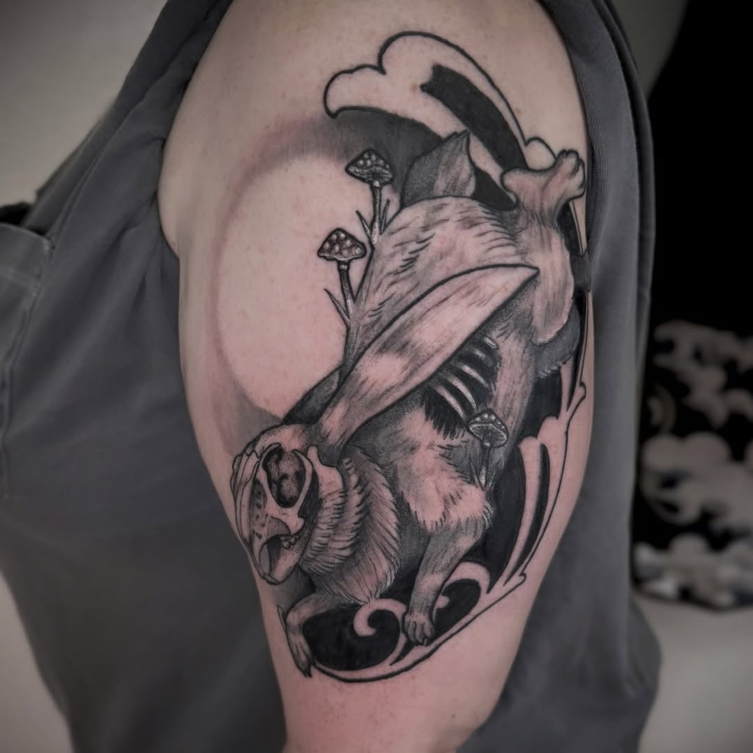 Tattoo by @sunken.rellik β dark_realism, black_and_grey