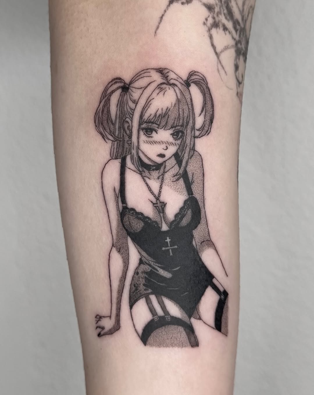 Tattoo by @a.ink.tattoo_leo — anime, black_and_grey
