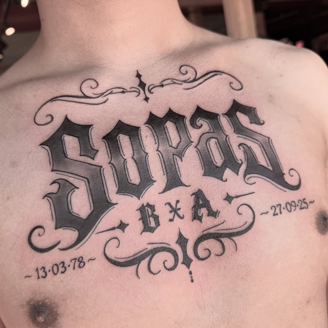Tattoo by @diosa_tattoos_ — lettering_script, blackwork