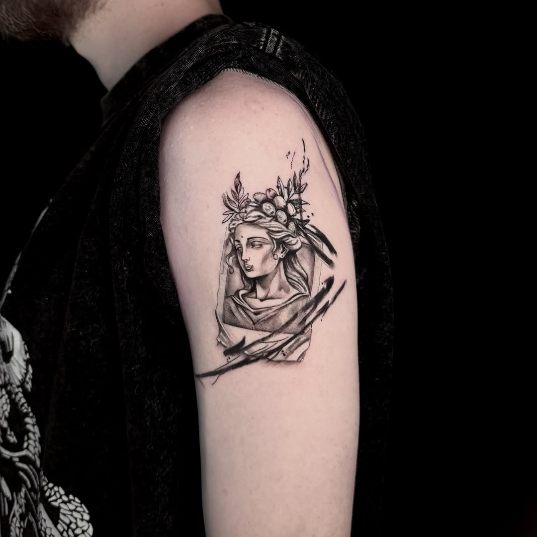 Tattoo by @diosa_tattoos_ — illustrative, black_and_grey