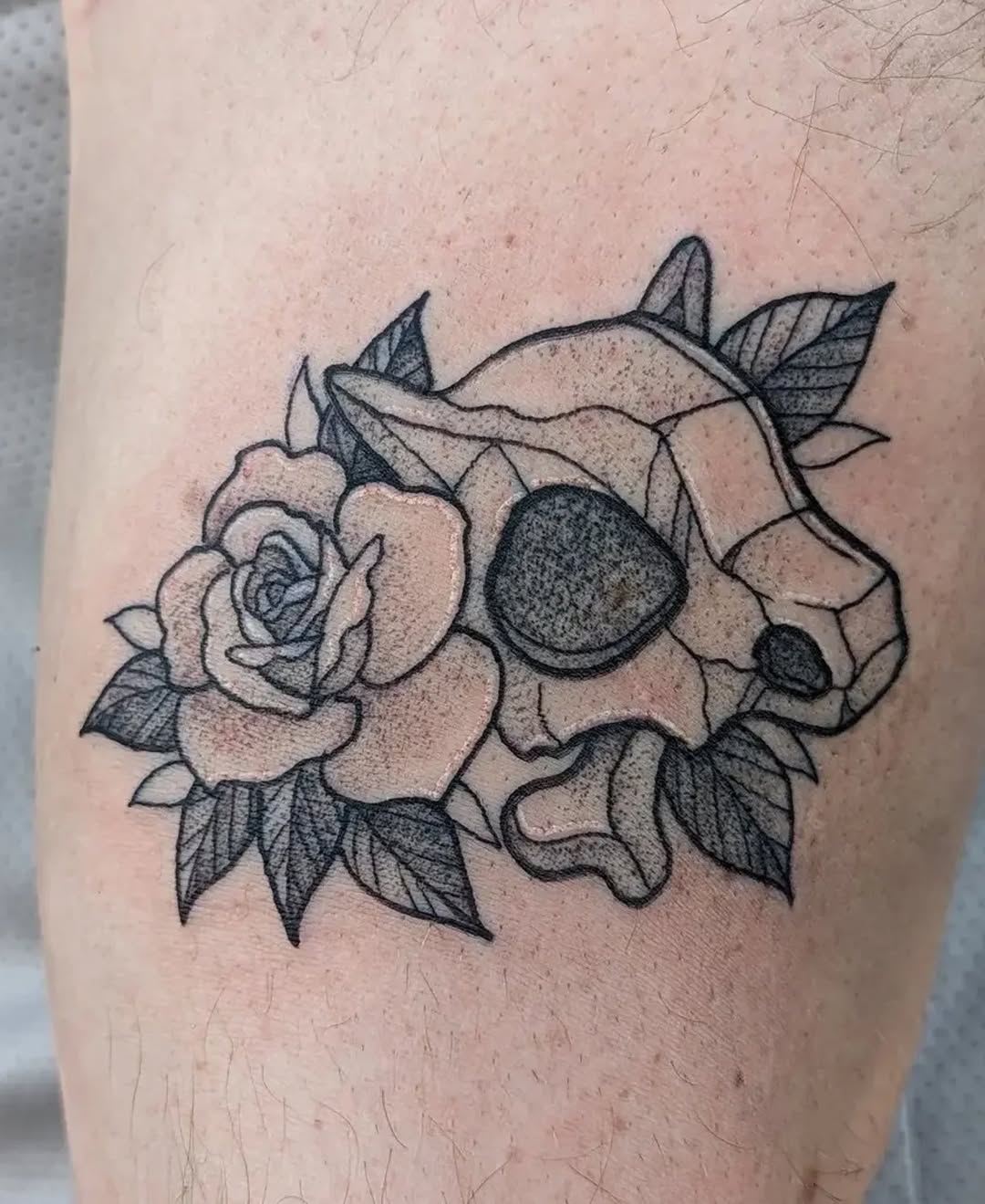 Tattoo by @alyxkopietattoos — black_and_grey, dotwork
