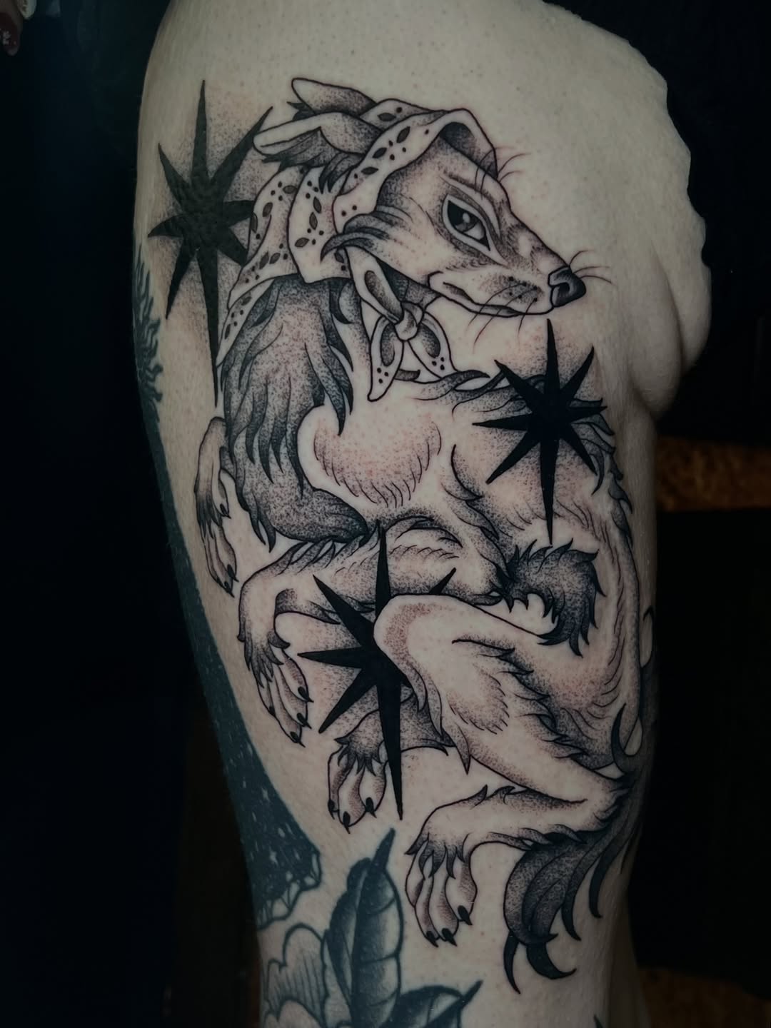 Tattoo by @rachktattoo — black_and_grey, dotwork