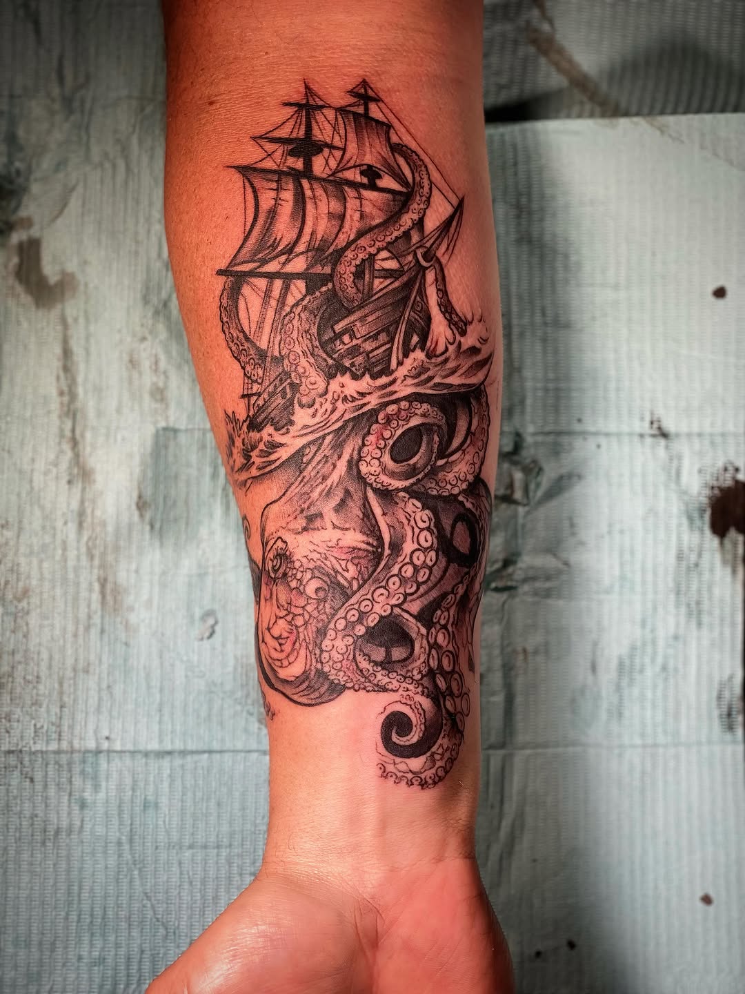 Tattoo by @chriskleeartist — black_and_grey