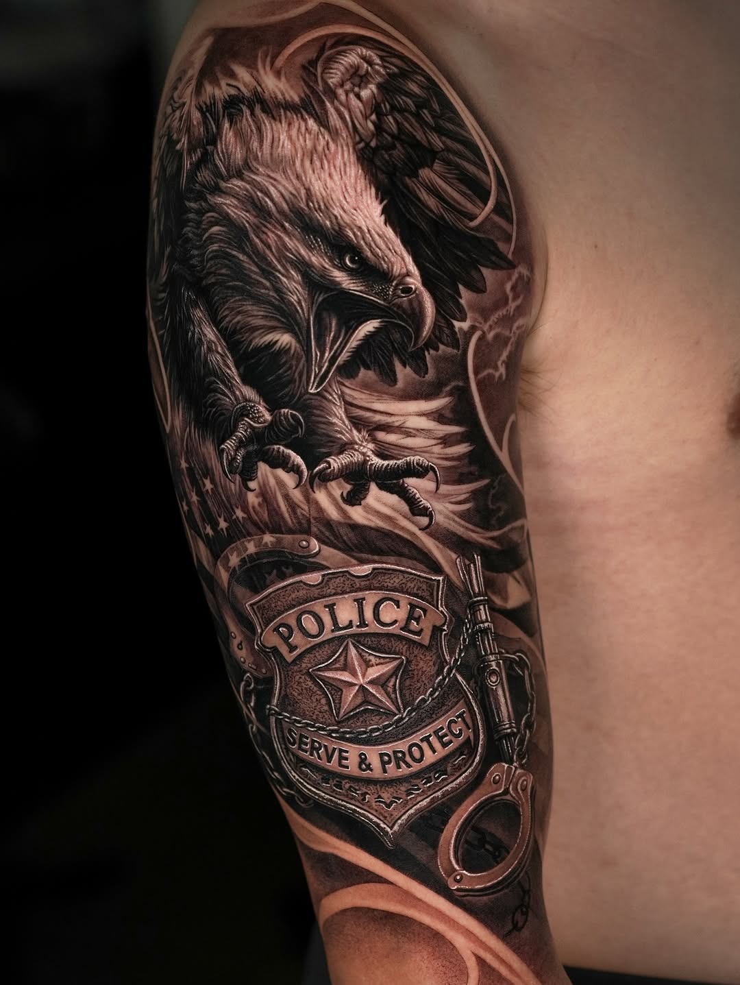 Tattoo by @sumok_tattoo β realism, black_and_grey