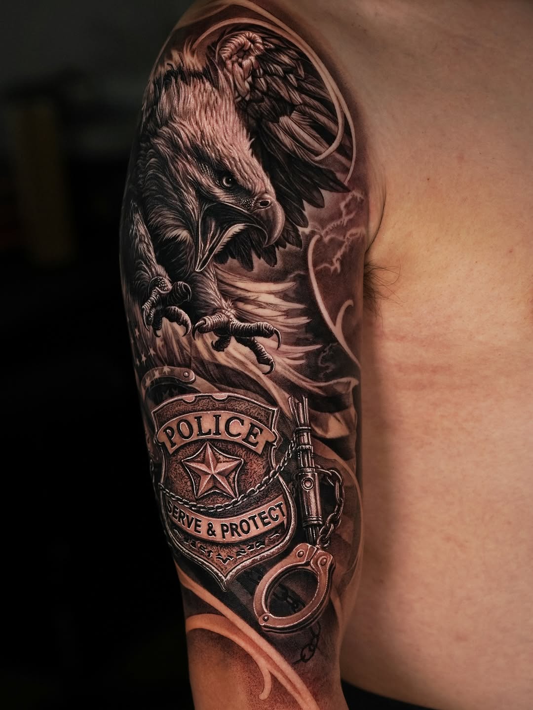 Tattoo by @sumok_tattoo β realism, black_and_grey