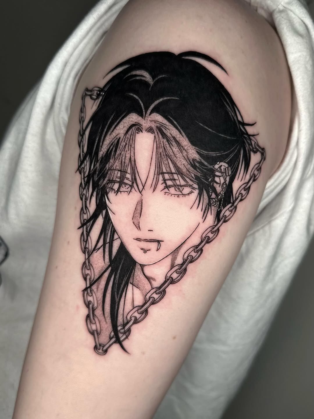 Tattoo by @kkimnida โ anime, black_and_grey