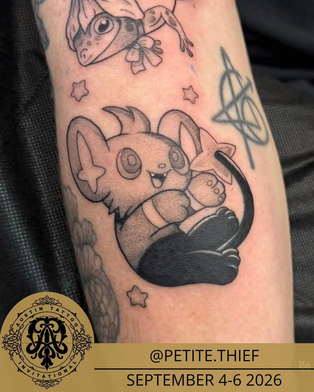 Tattoo by @petite.thief — anime, black_and_grey