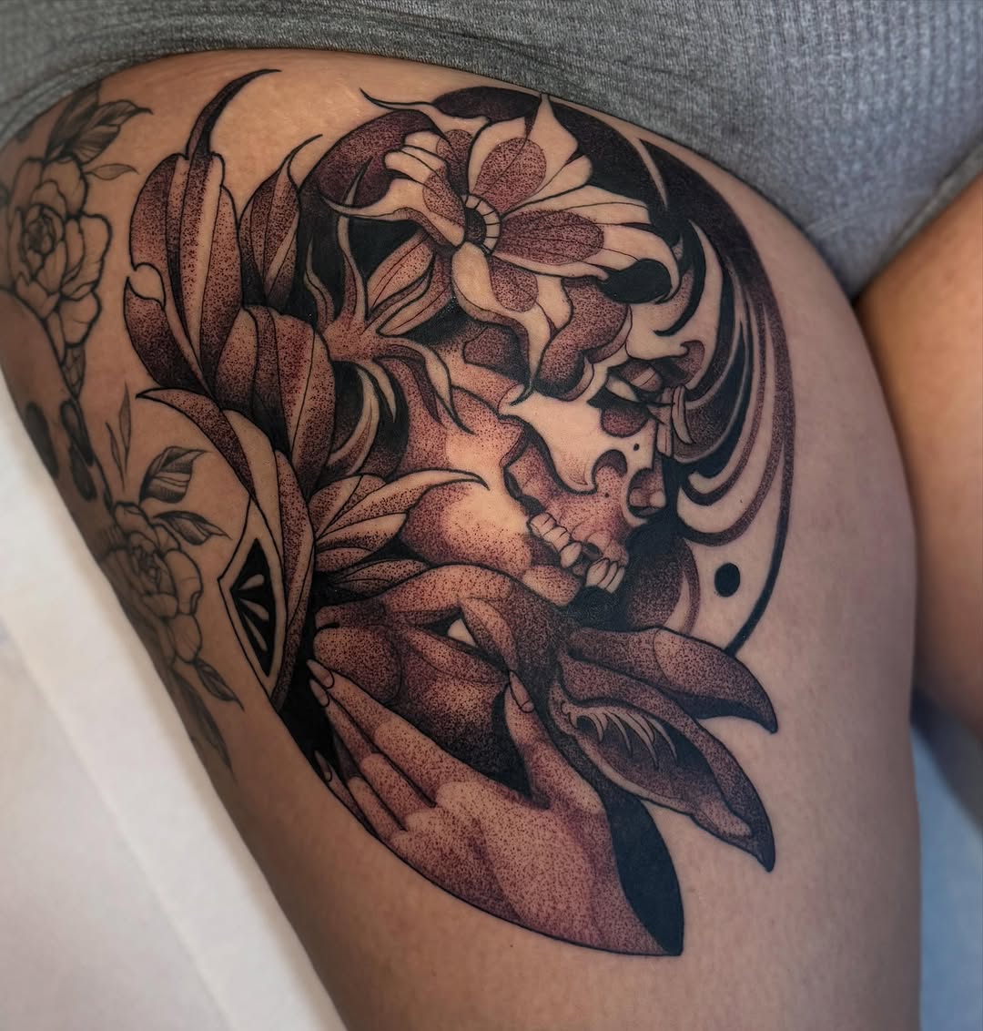 Tattoo by @lauren.tattoos — dotwork, black_and_grey