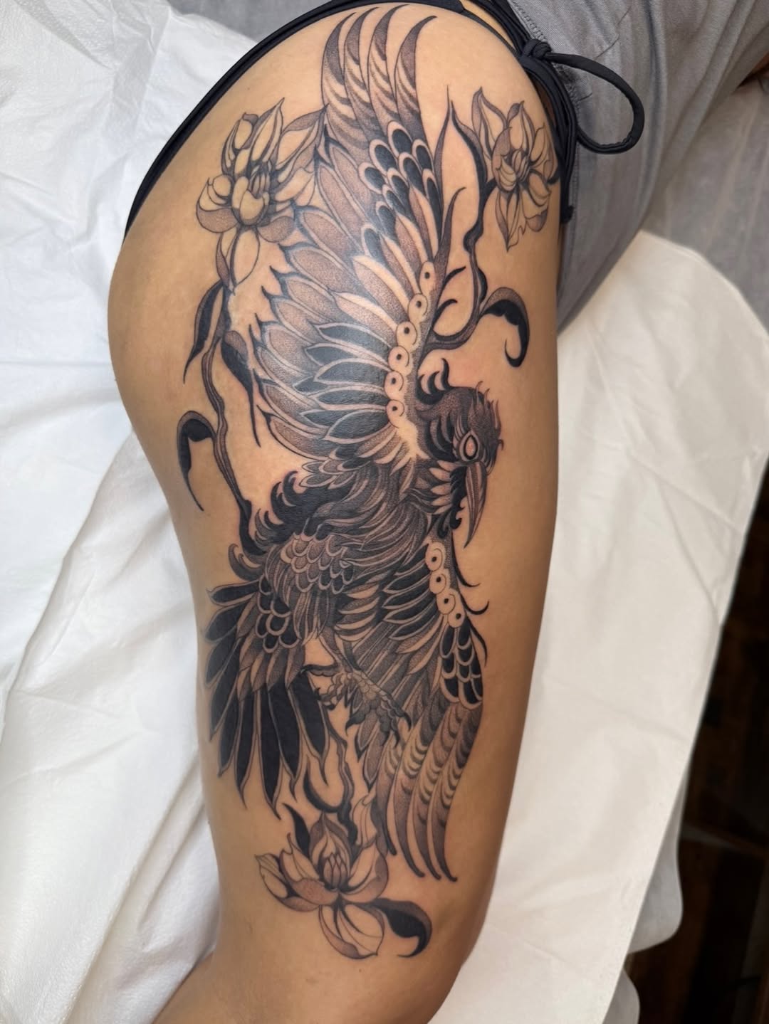 Tattoo by @molly.m.tattoo — black_and_grey, japanese_irezumi