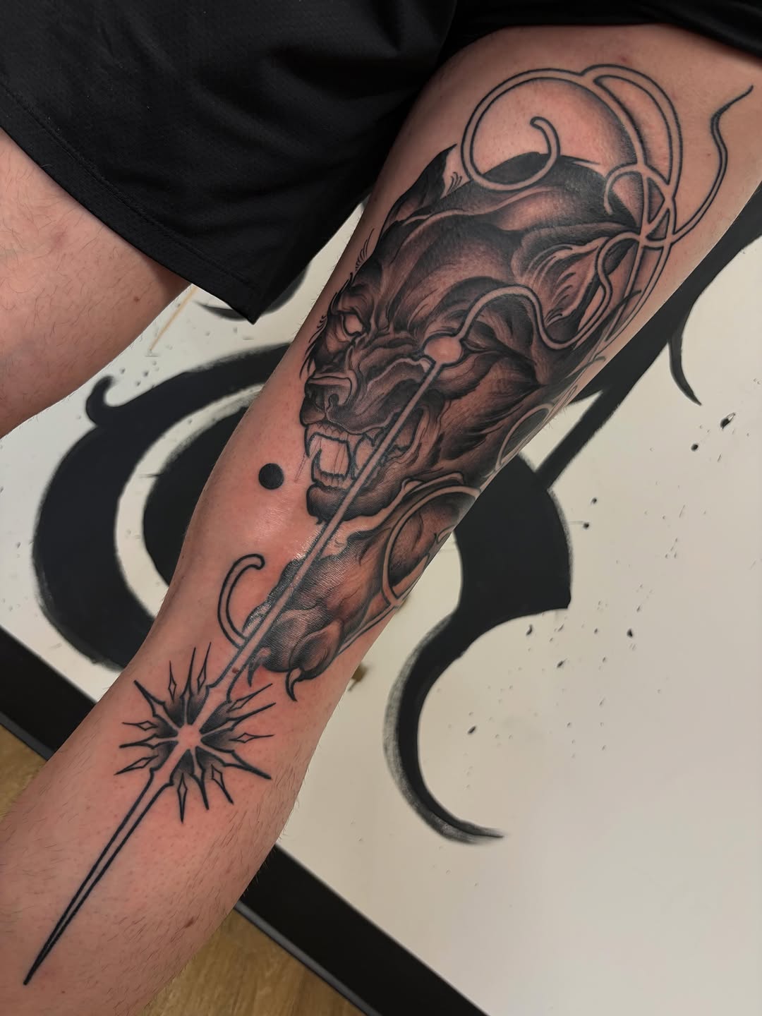 Tattoo by @kaylafaytattoos — blackwork, illustrative