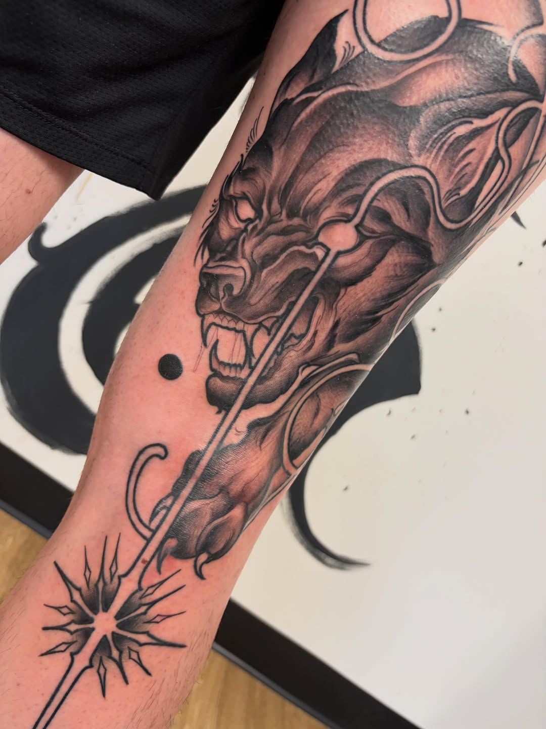 Tattoo by @kaylafaytattoos — blackwork, illustrative