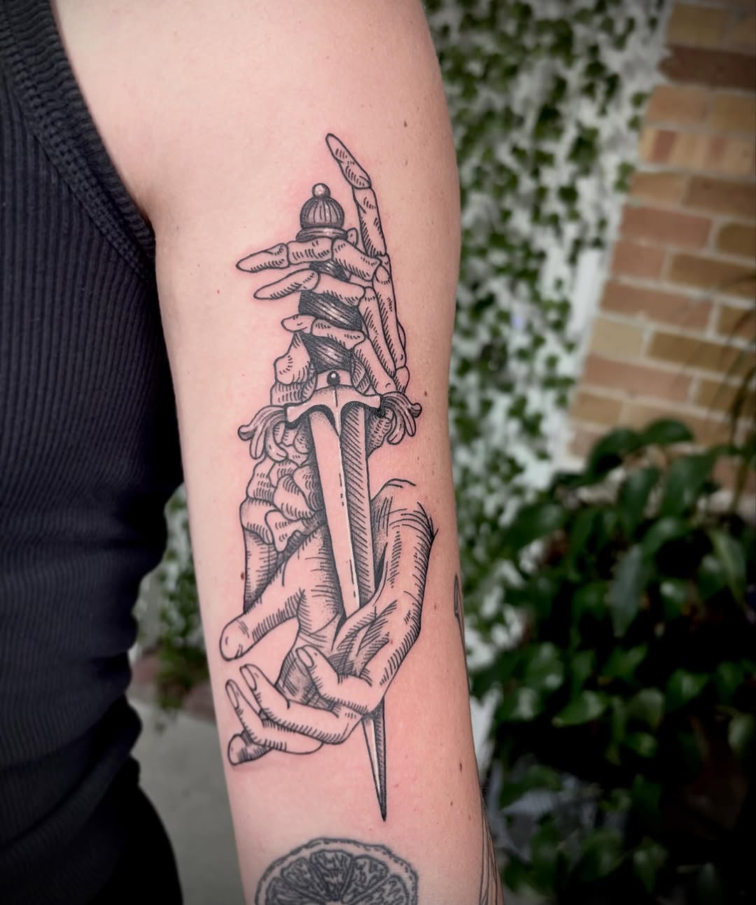 Tattoo by @destiney.tattoos — illustrative, blackwork