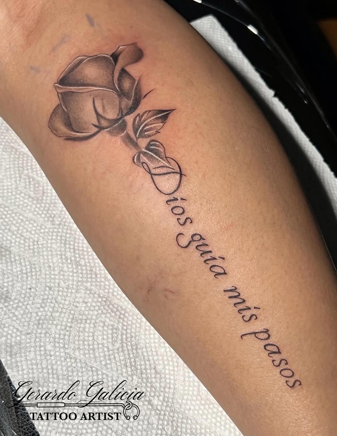 Tattoo by @galiciaink — black_and_grey, lettering_script
