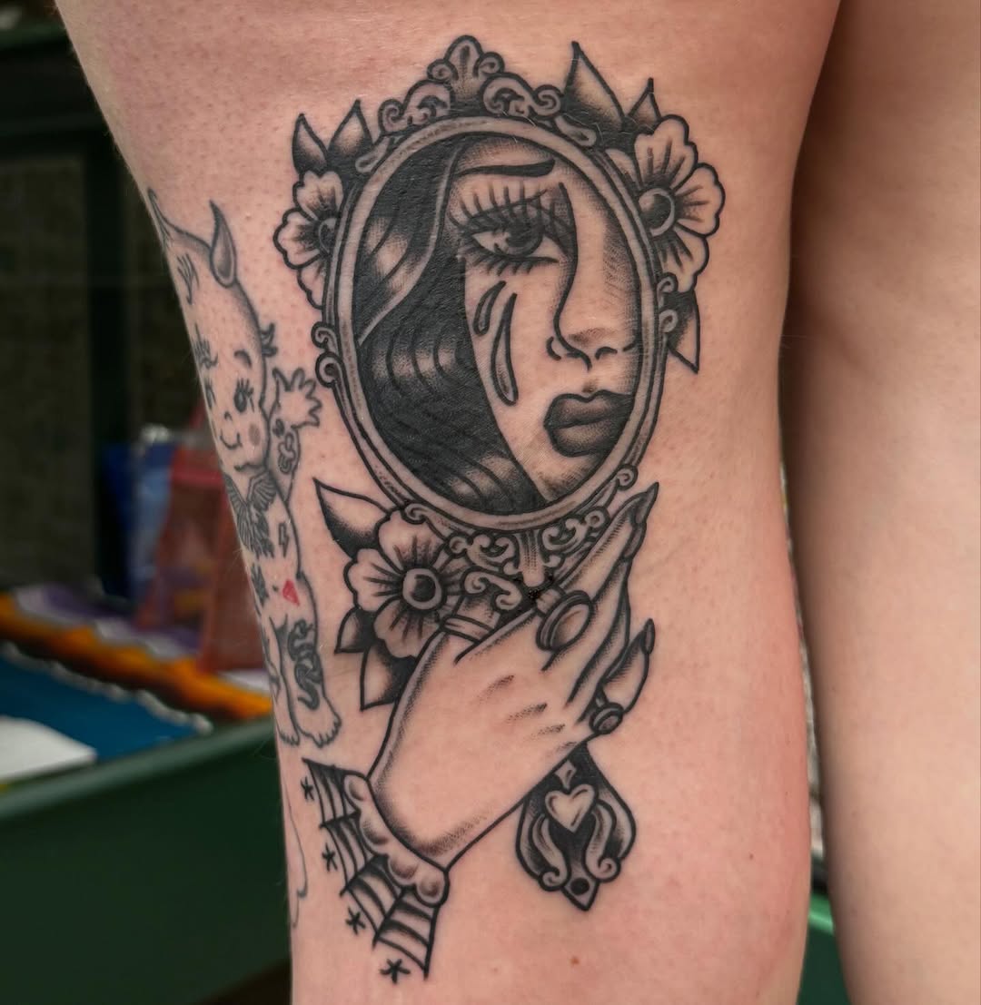 Tattoo by @allie.g.tattoo — black_and_grey, chicano