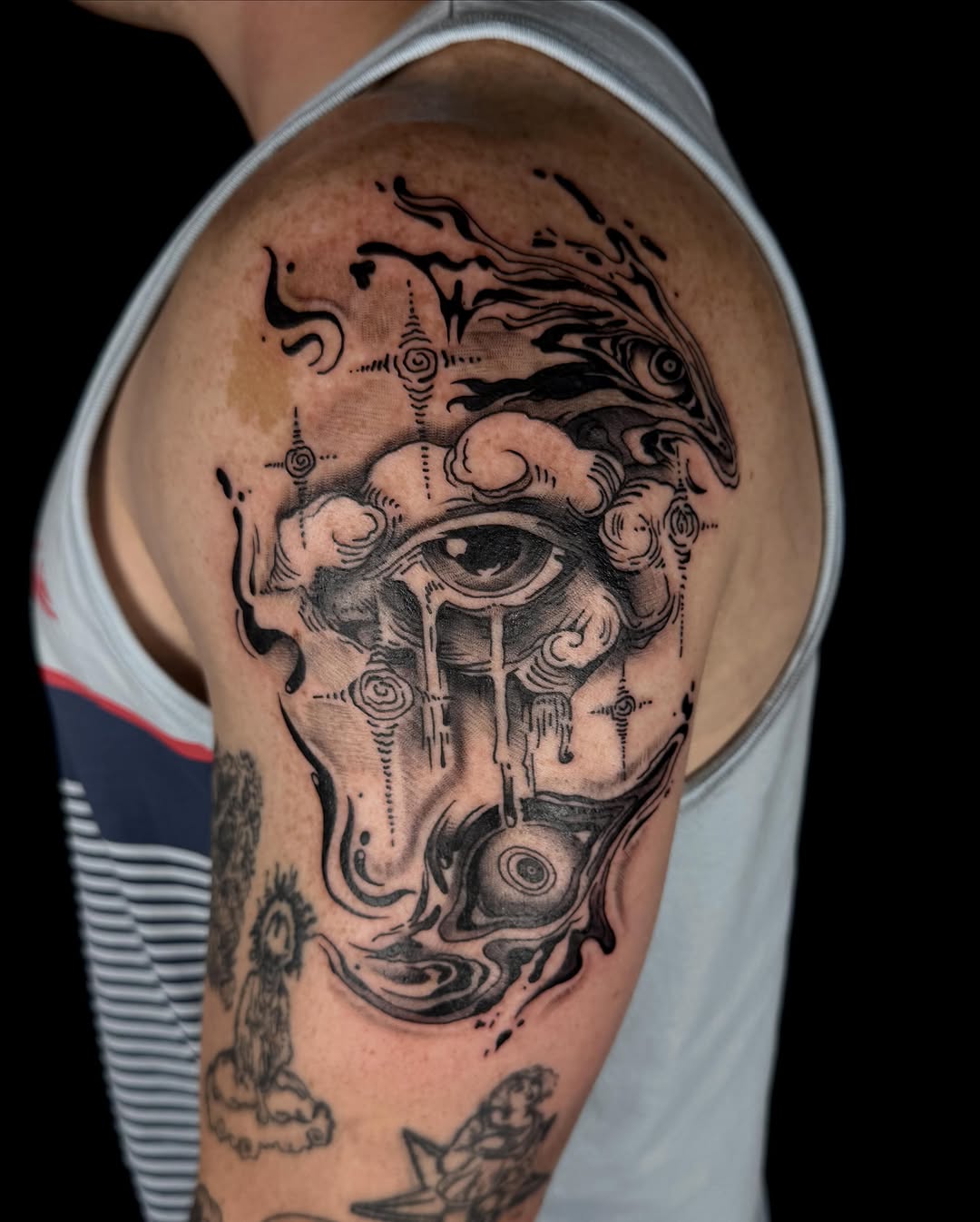 Tattoo by @kaliirisart — black_and_grey, surrealism