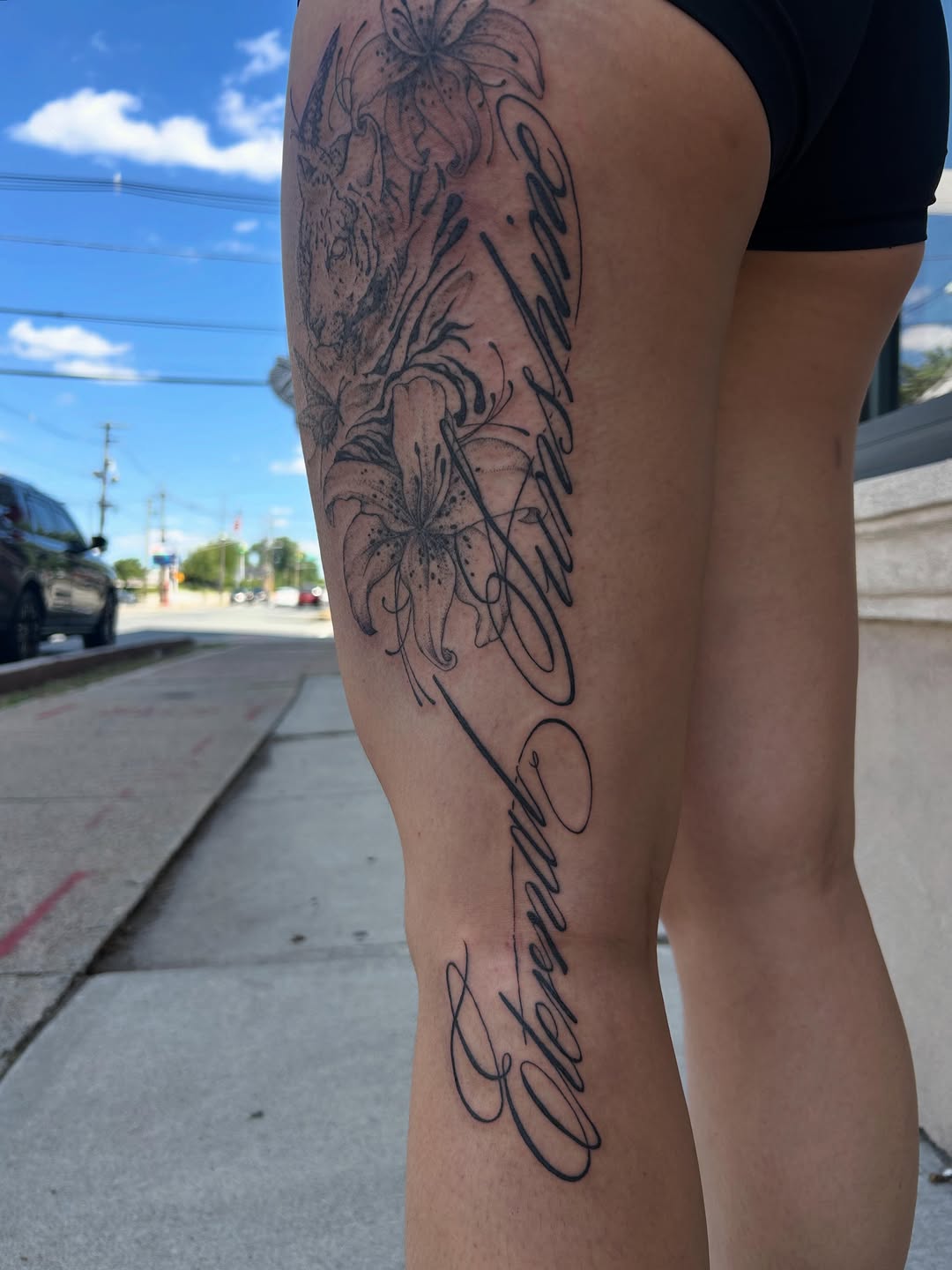 Tattoo by @stonyh4wk — lettering_script, black_and_grey
