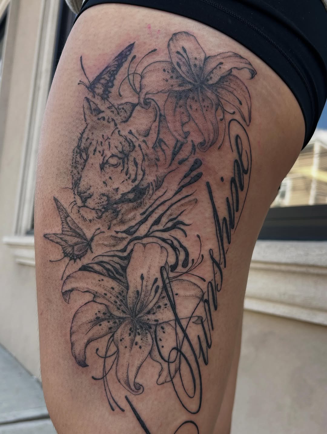 Tattoo by @stonyh4wk — black_and_grey, lettering_script