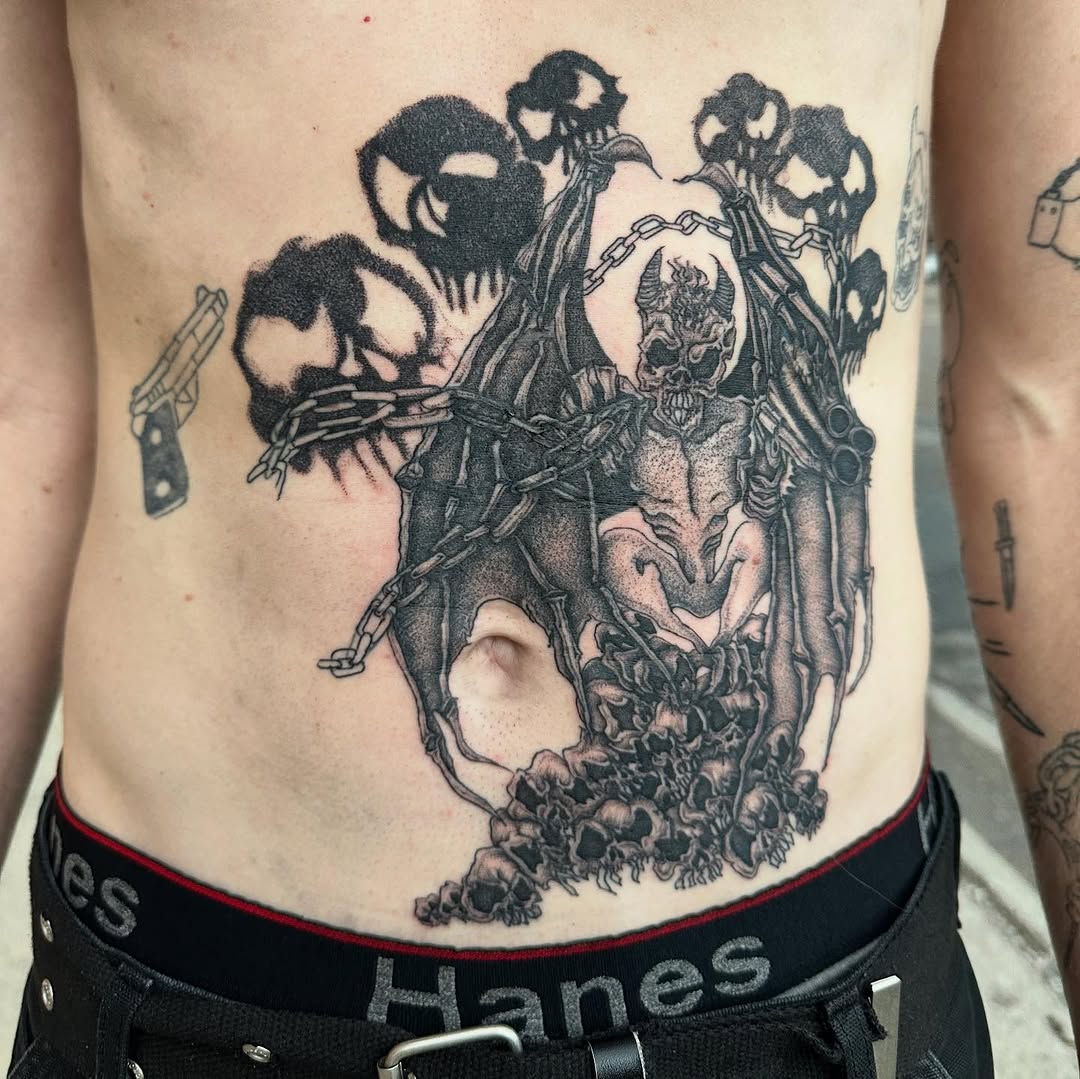 Tattoo by @madonna_the_slut — dark_realism, black_and_grey