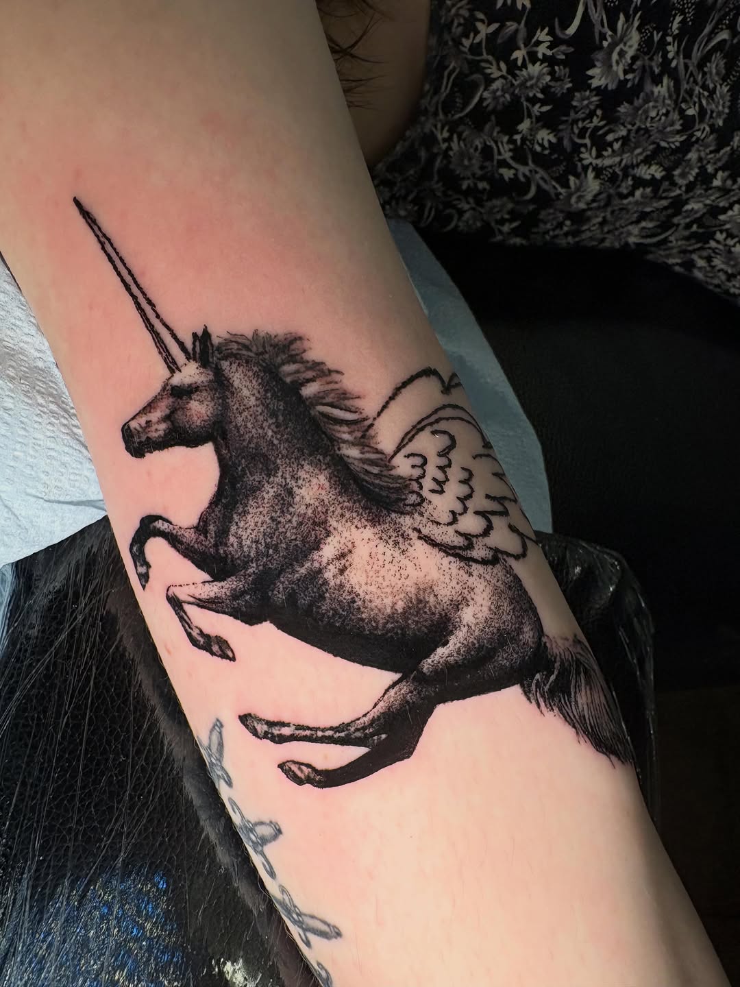 Tattoo by @lil_stinker_5000 — black_and_grey