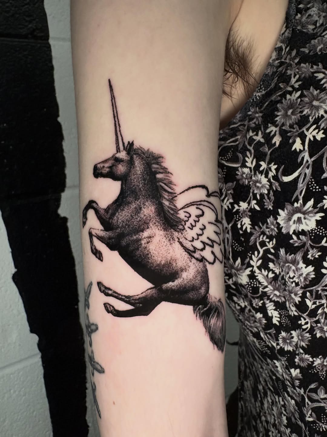 Tattoo by @lil_stinker_5000 — black_and_grey