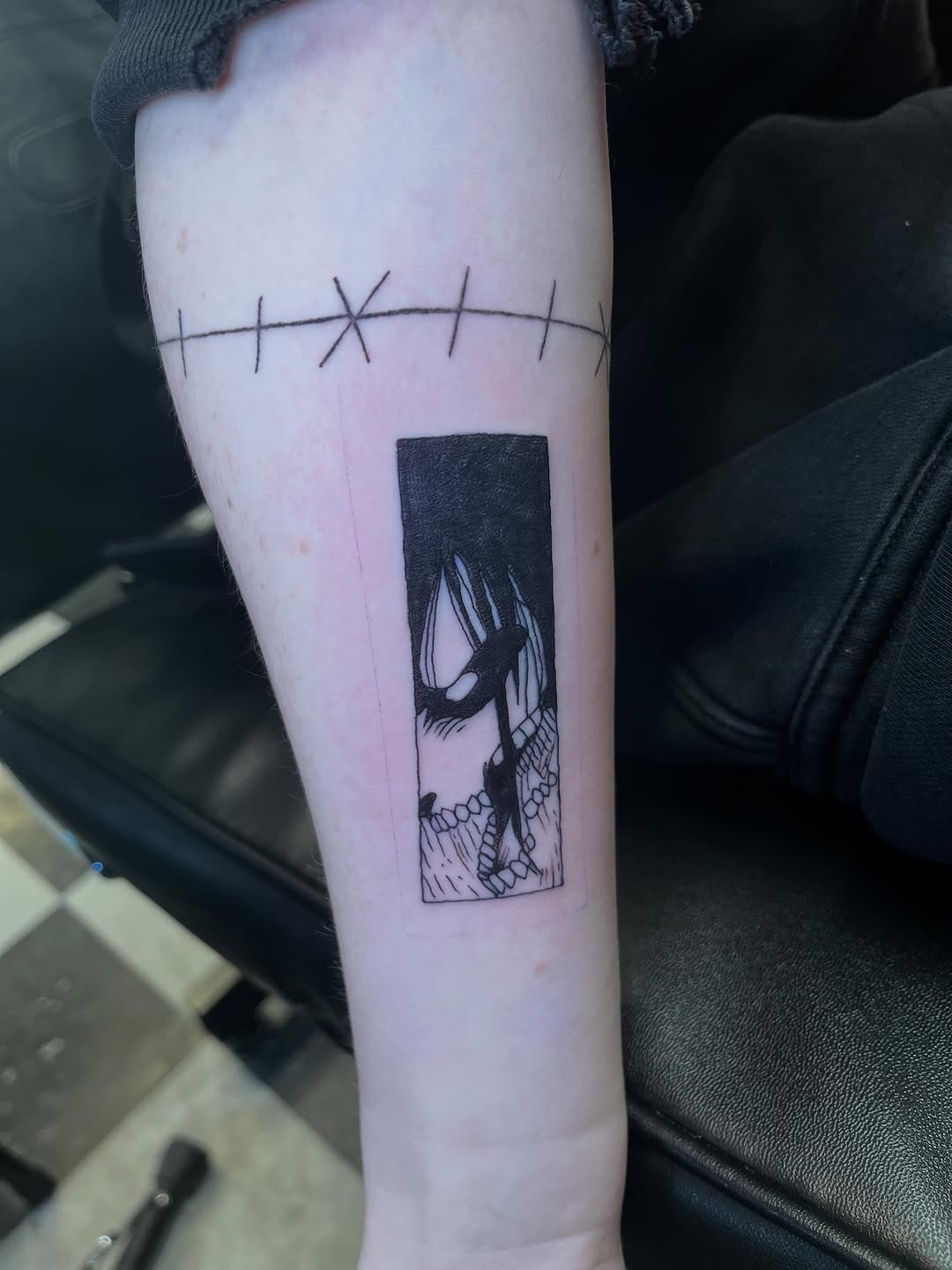 Tattoo by @swanson_tattoos — illustrative, blackwork