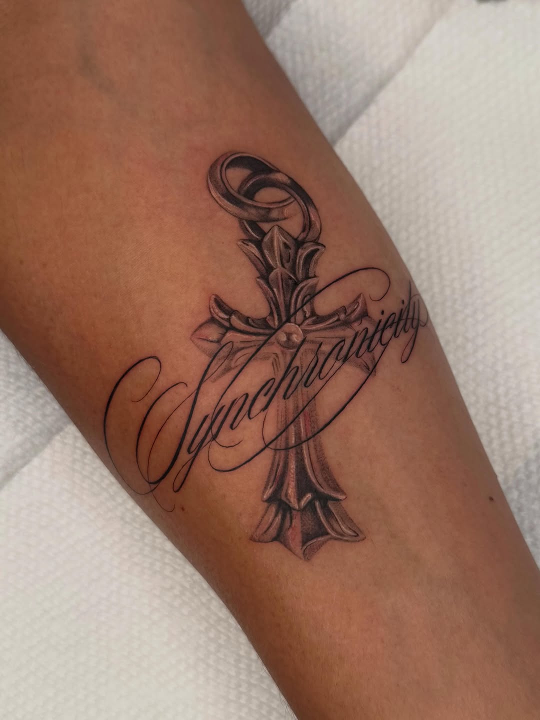 Tattoo by @midnight__mastermind — lettering_script, black_and_grey