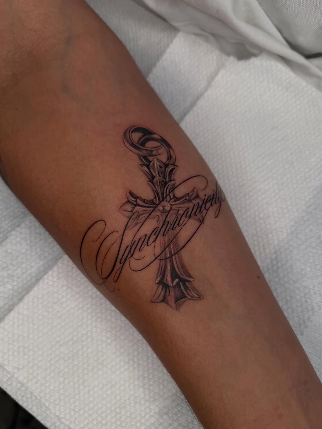 Tattoo by @midnight__mastermind — lettering_script, black_and_grey