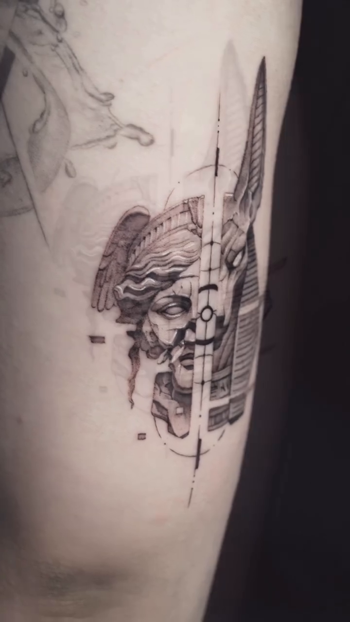 Tattoo by @2hou_tattooist — geometric, black_and_grey