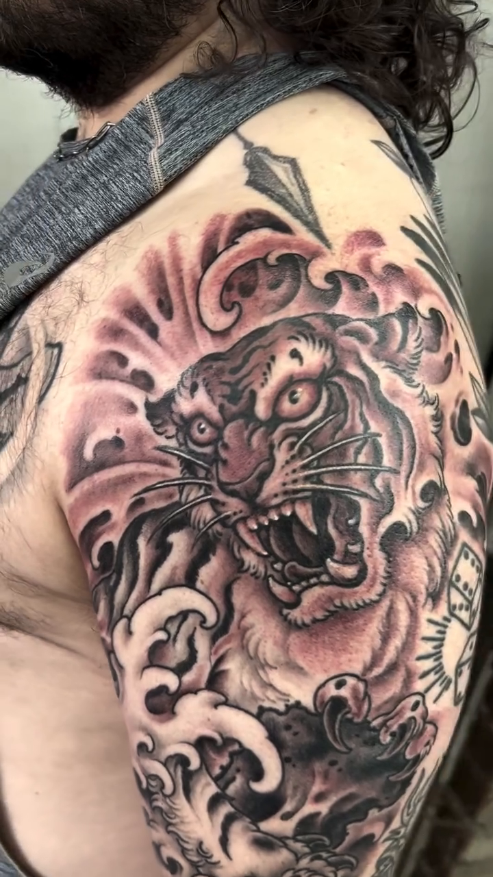 Tattoo by @justinweatherholtz — japanese_irezumi, black_and_grey