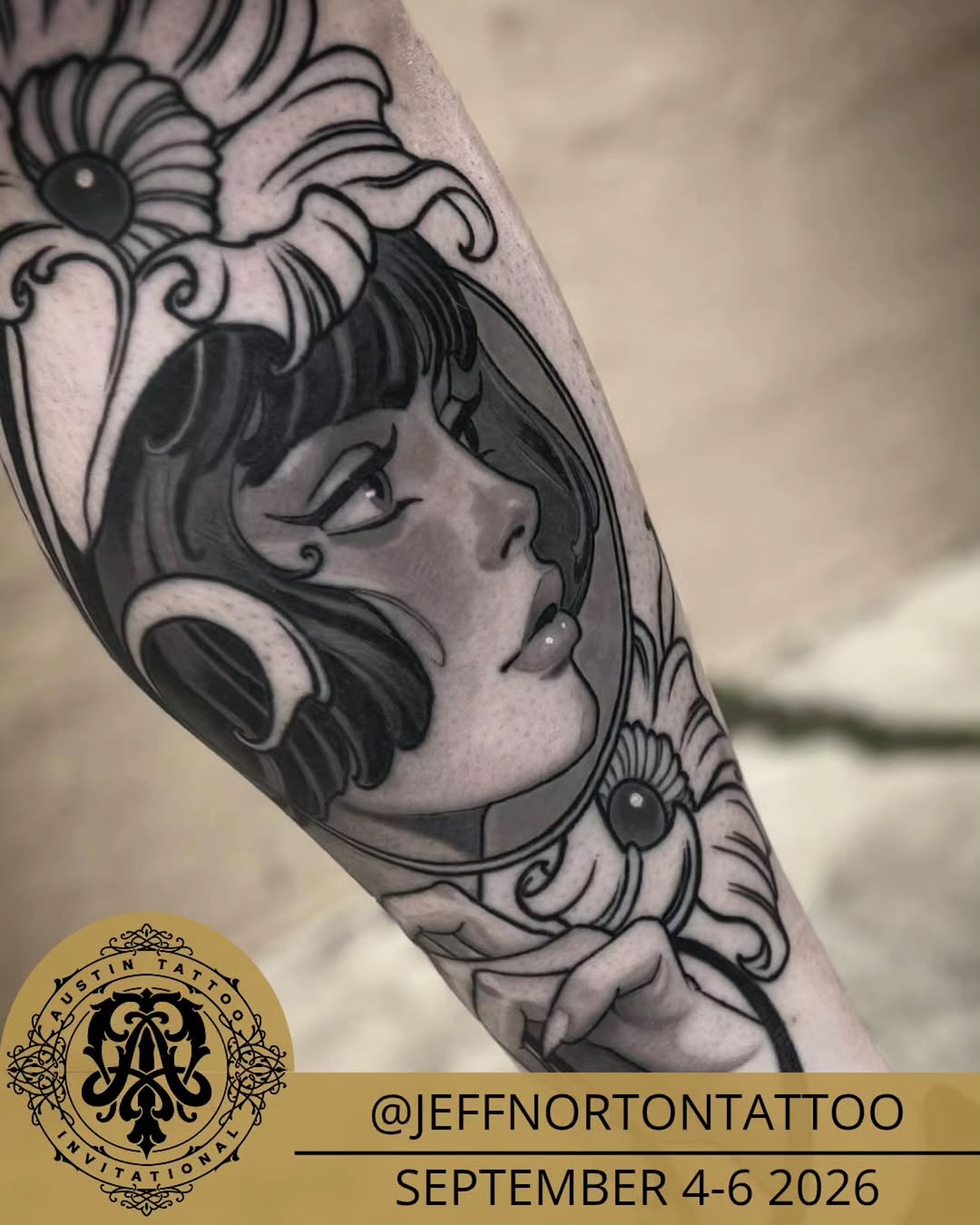Tattoo by @jeffnortontattoo — black_and_grey, chicano