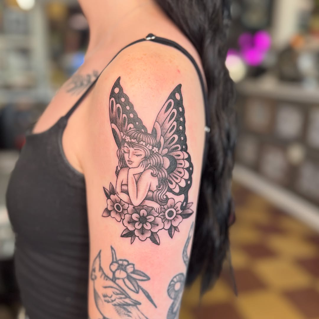 Tattoo by @inkedbycora — illustrative, black_and_grey