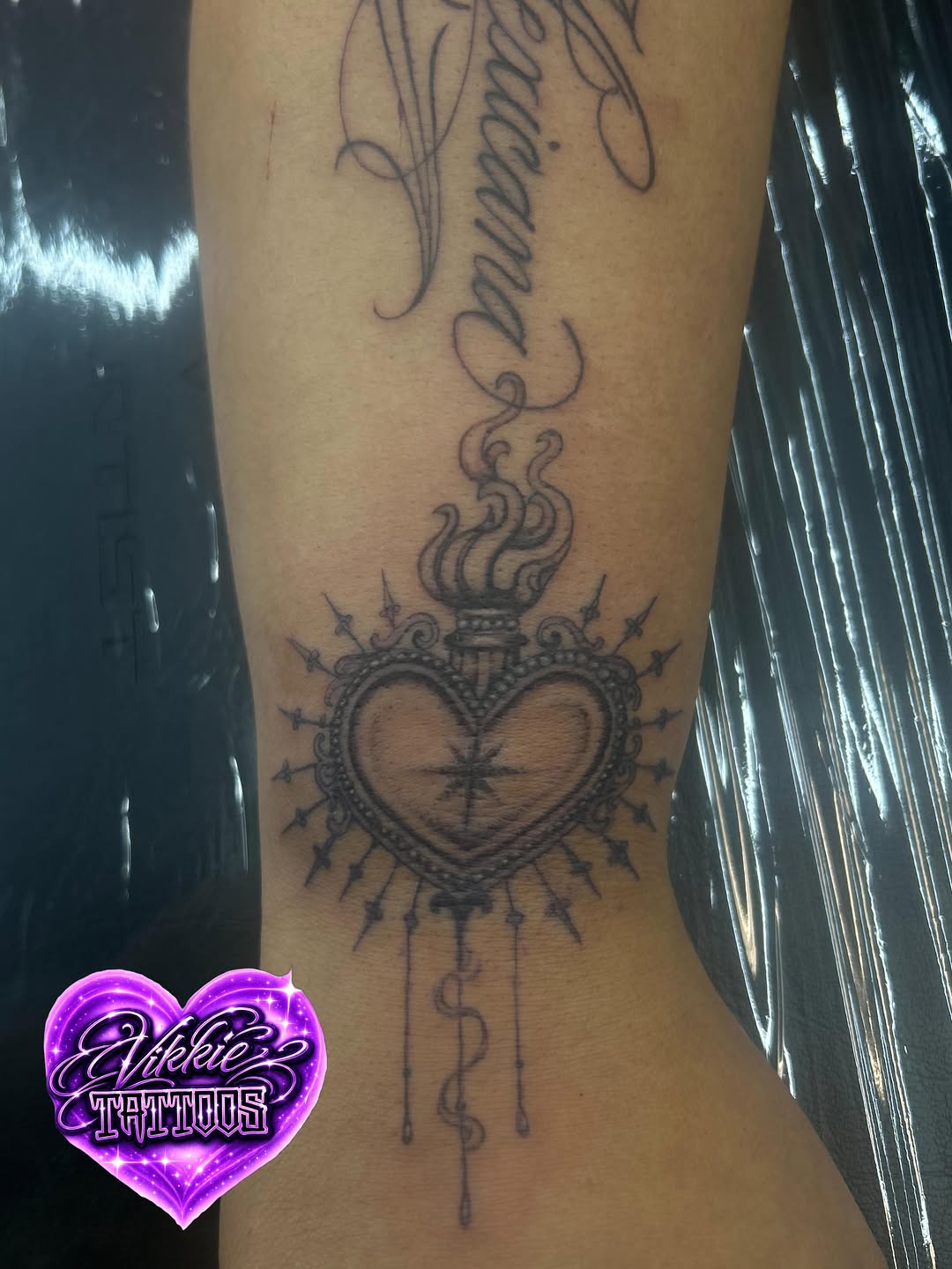 Tattoo by @vikkietattoos — lettering_script, ornamental