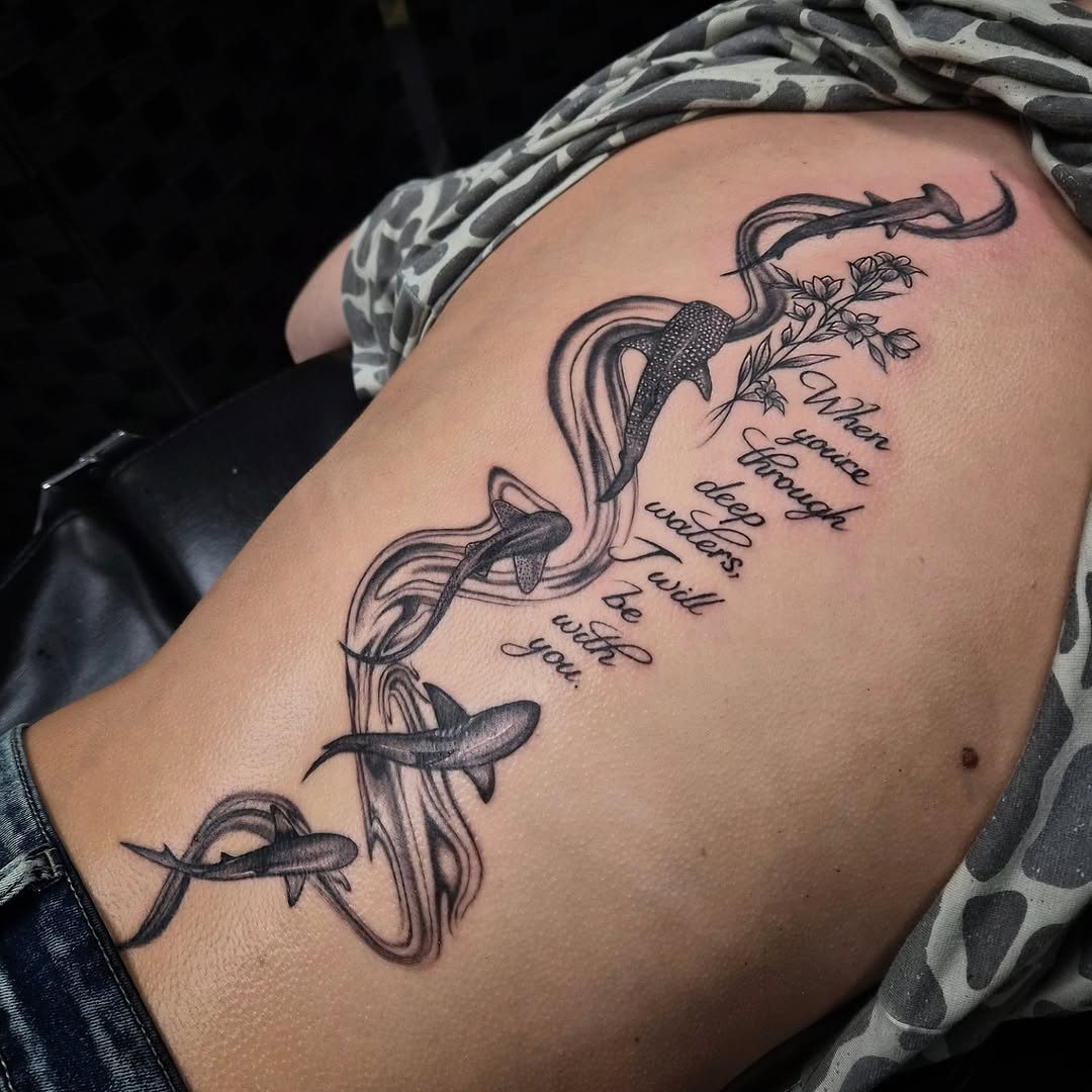 Tattoo by @lovelylyla.tatts — black_and_grey, lettering_script
