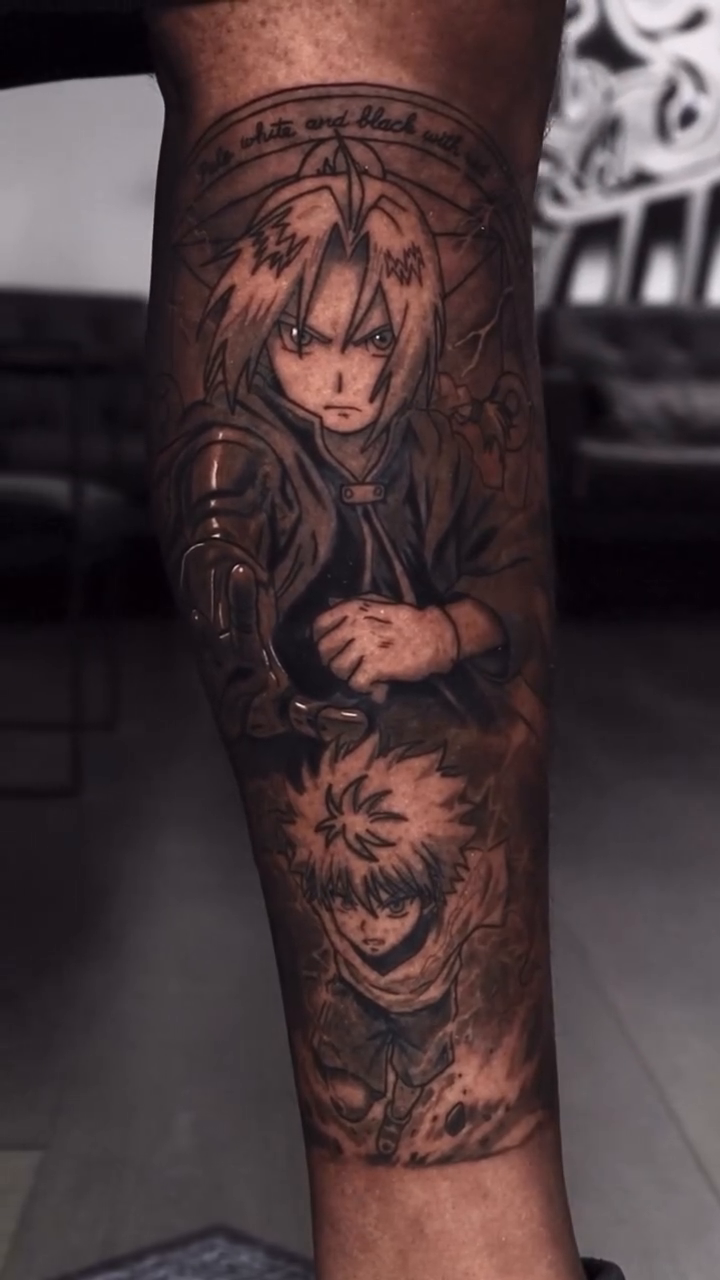 Tattoo by @yawd.mon — anime, black_and_grey
