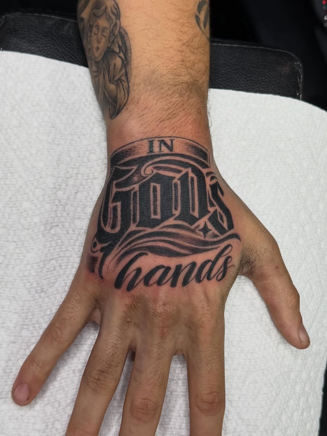 Tattoo by @kimtattoos_wslv — lettering_script, chicano