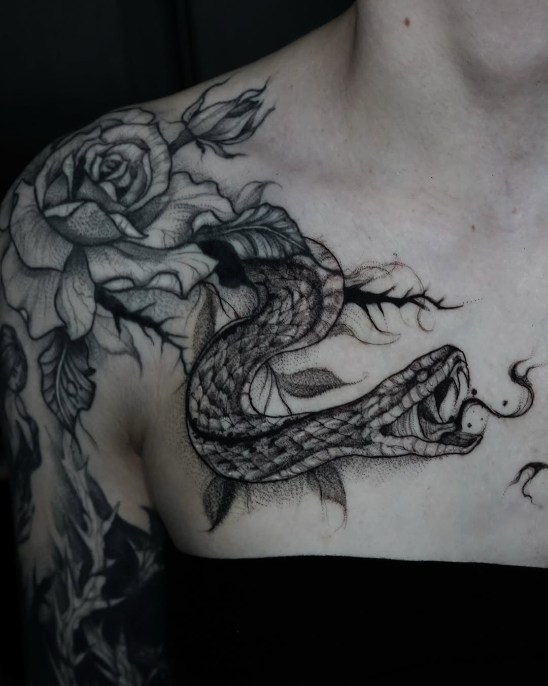 Tattoo by @evi_berry_falcon โ black_and_grey, dotwork