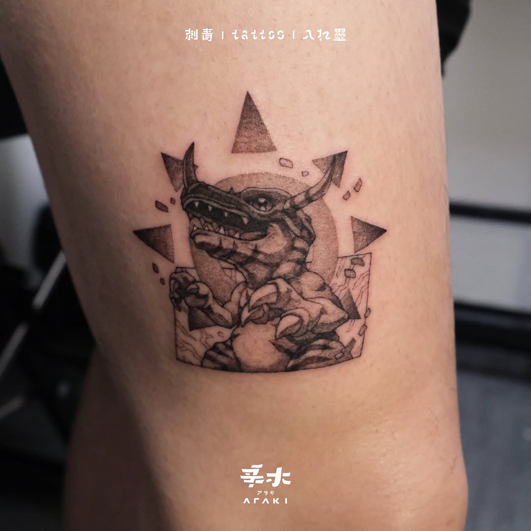 Tattoo by @araki_tattoo — black_and_grey, illustrative