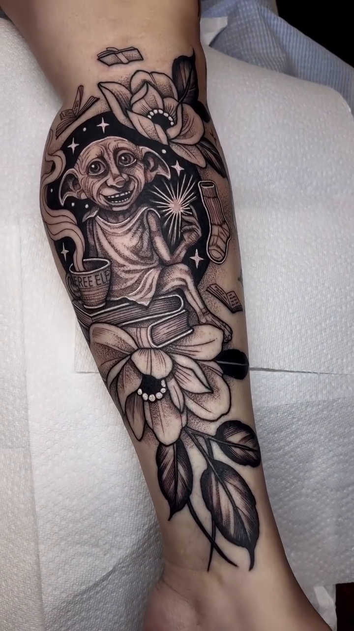 Tattoo by @krissydiane_tattoos — illustrative, black_and_grey