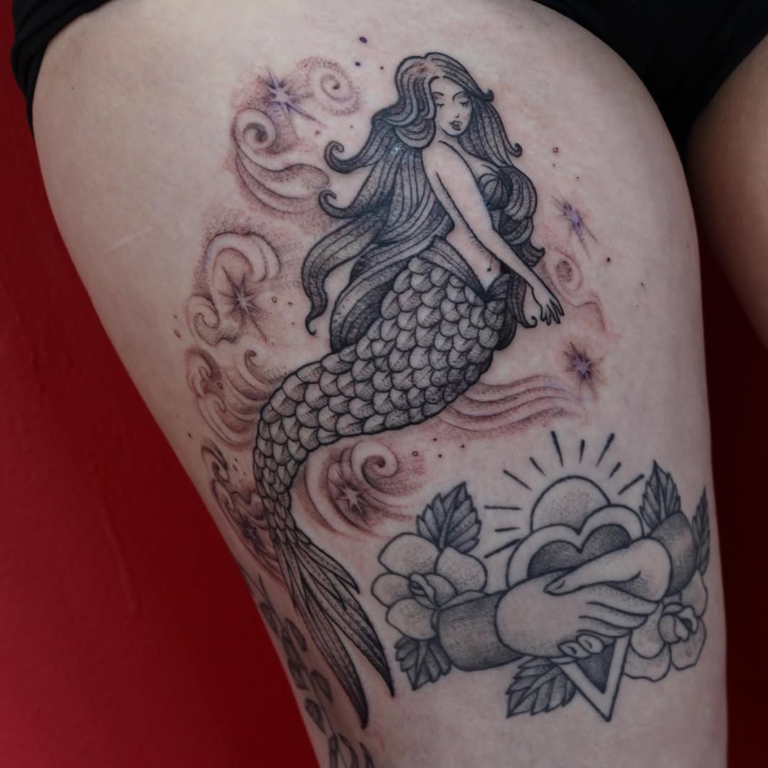 Tattoo by @mamaearthtone β black_and_grey, fine_line