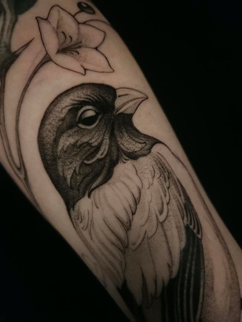 Tattoo by @swirly.boi — black_and_grey, illustrative