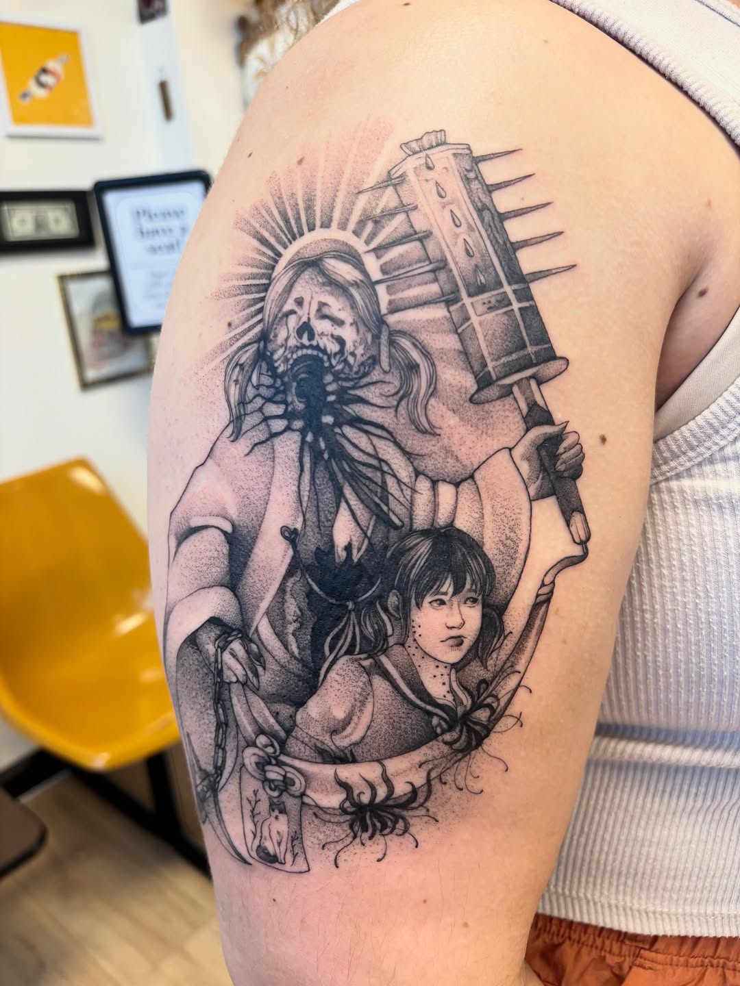 Tattoo by @joelytattoos — dark_realism, dotwork
