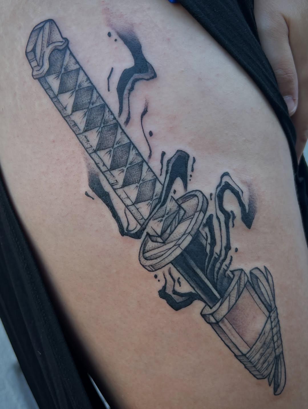 Tattoo by @owenmakesart — illustrative, blackwork
