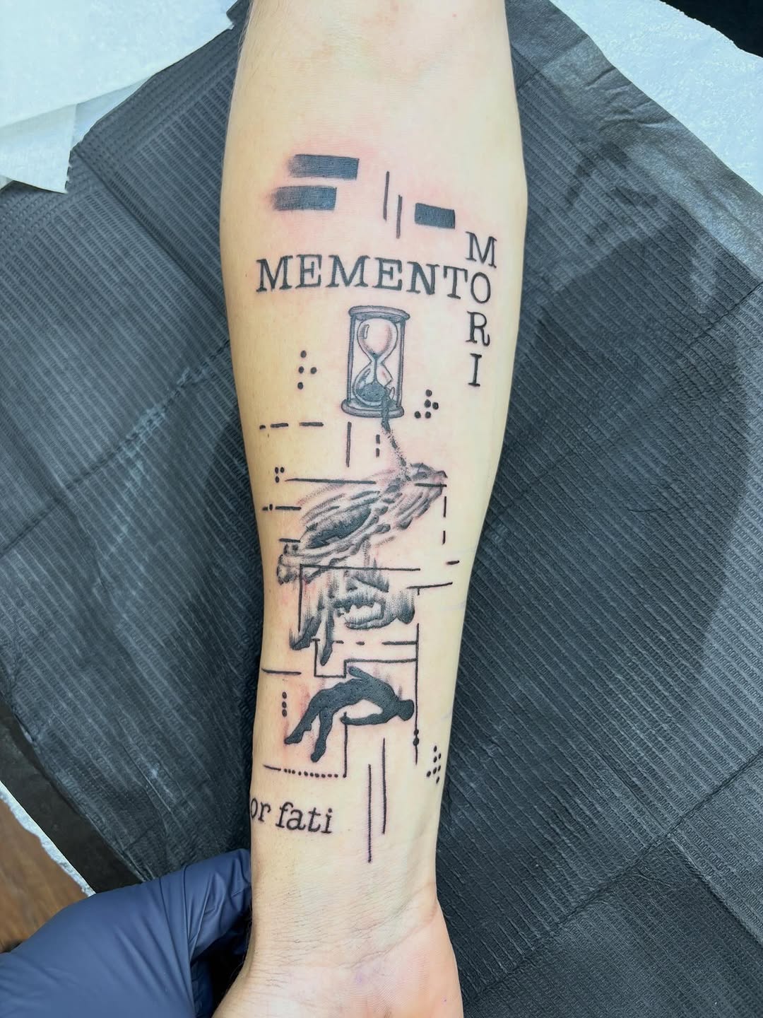 Tattoo by @meltrusty.taxtoos — lettering_script, black_and_grey