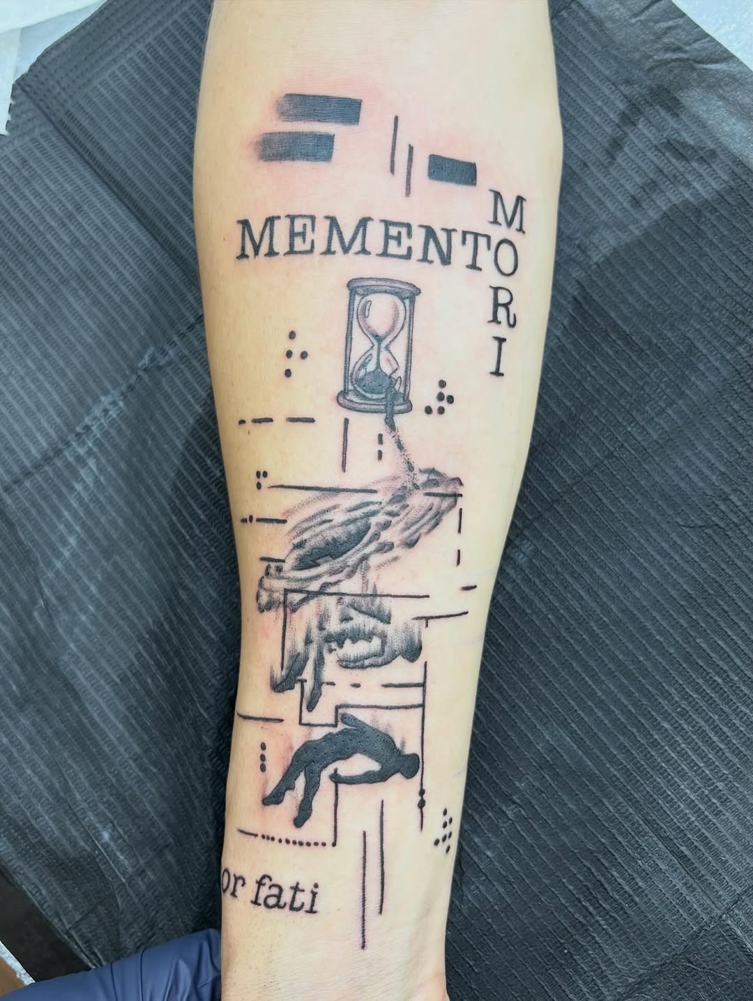 Tattoo by @meltrusty.taxtoos — lettering_script, black_and_grey