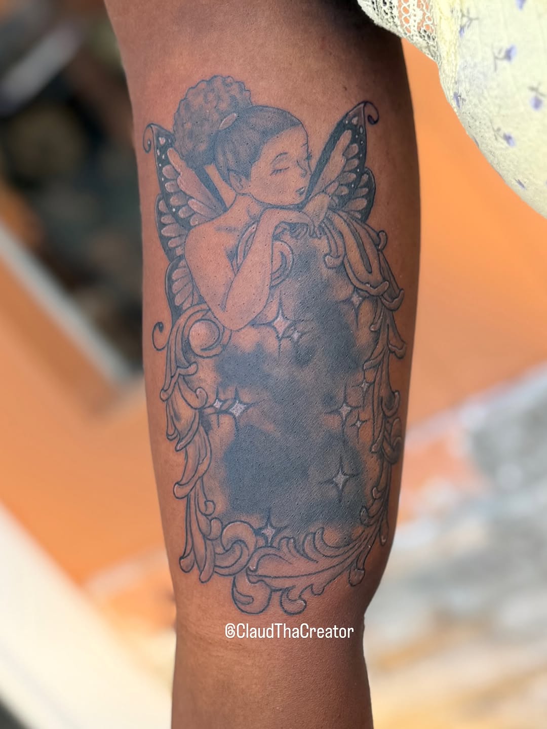 Tattoo by @claudthacreator — black_and_grey, chicano