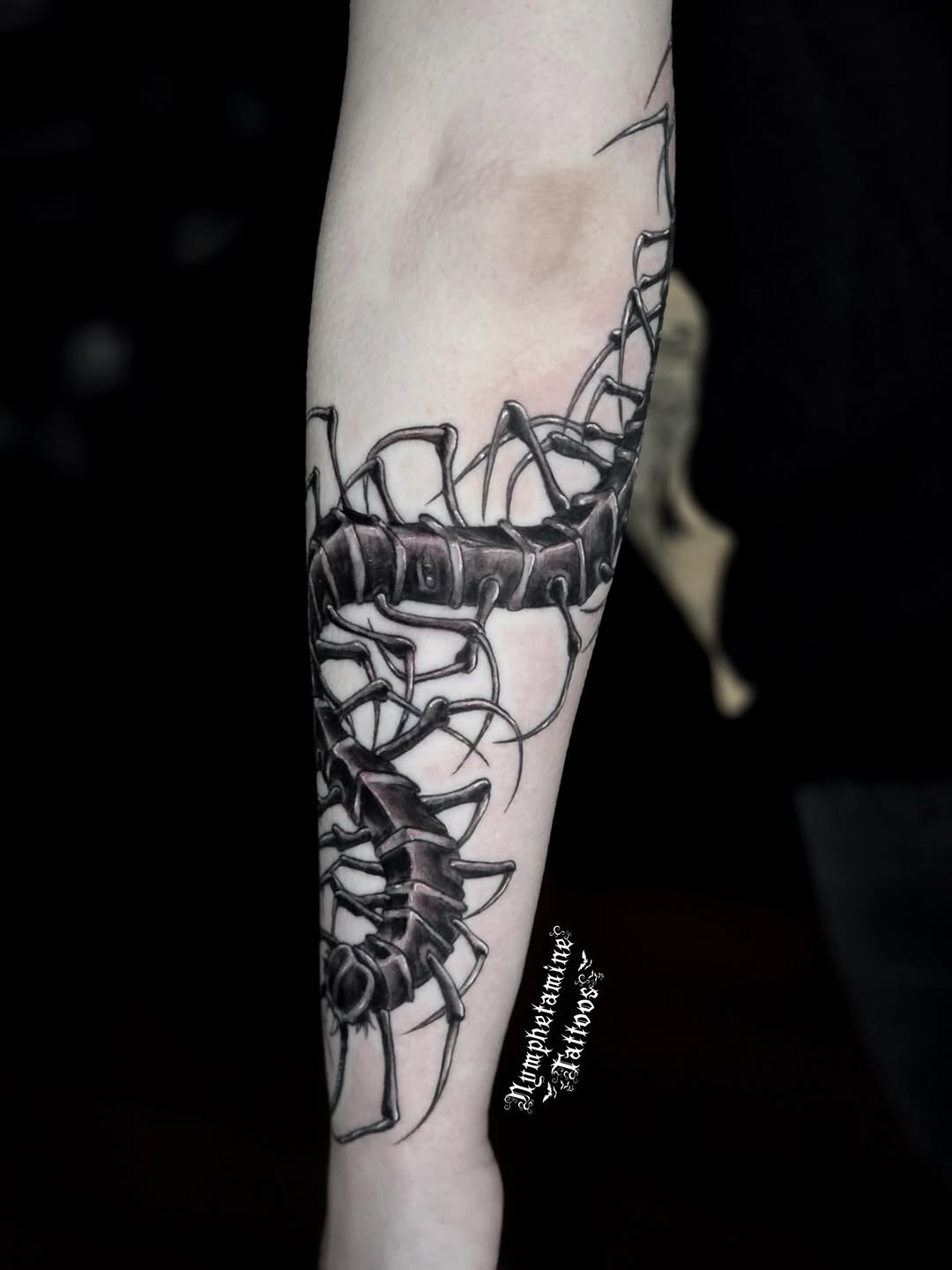 Tattoo by @nymphetamine_tattoos β dark_realism, blackwork