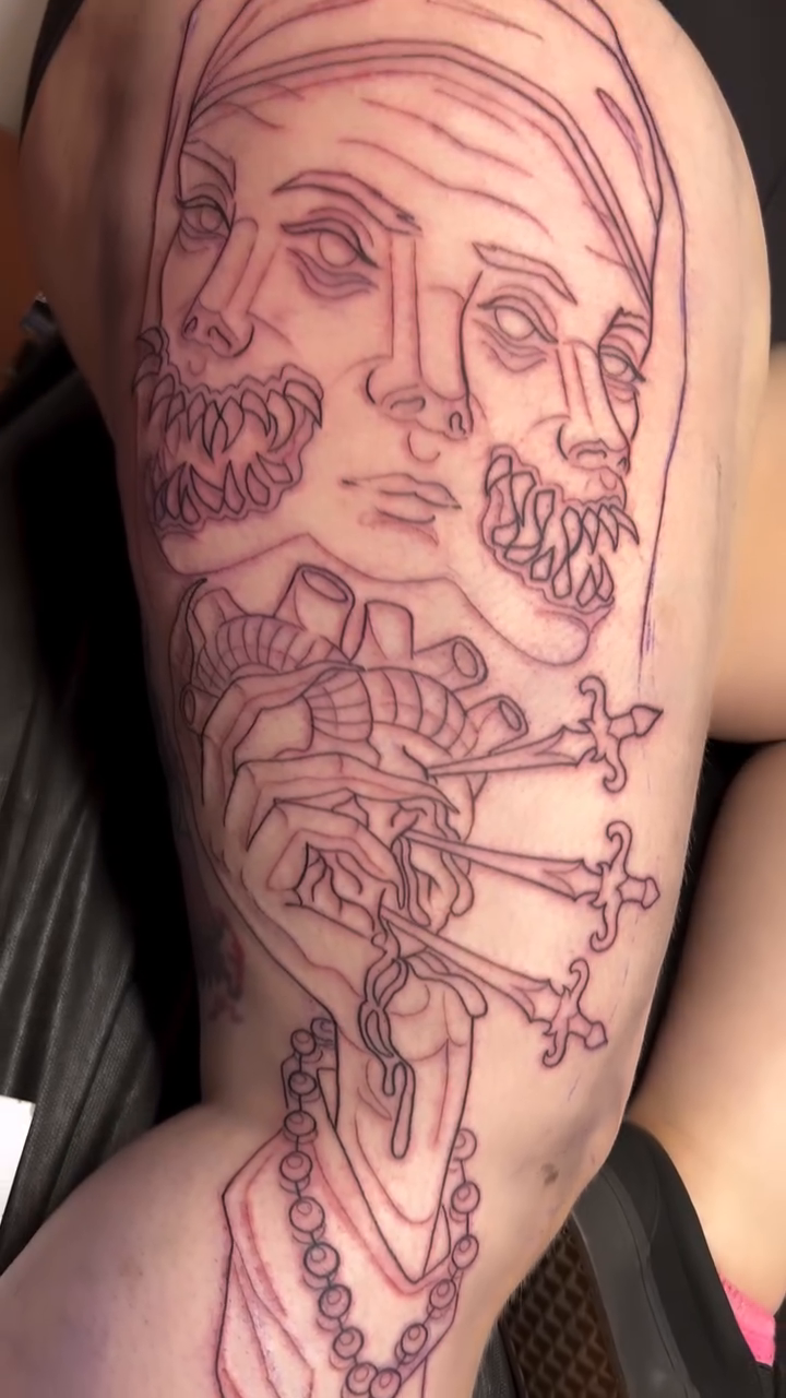 Tattoo by @demondrool โ dark_realism, trash_polka