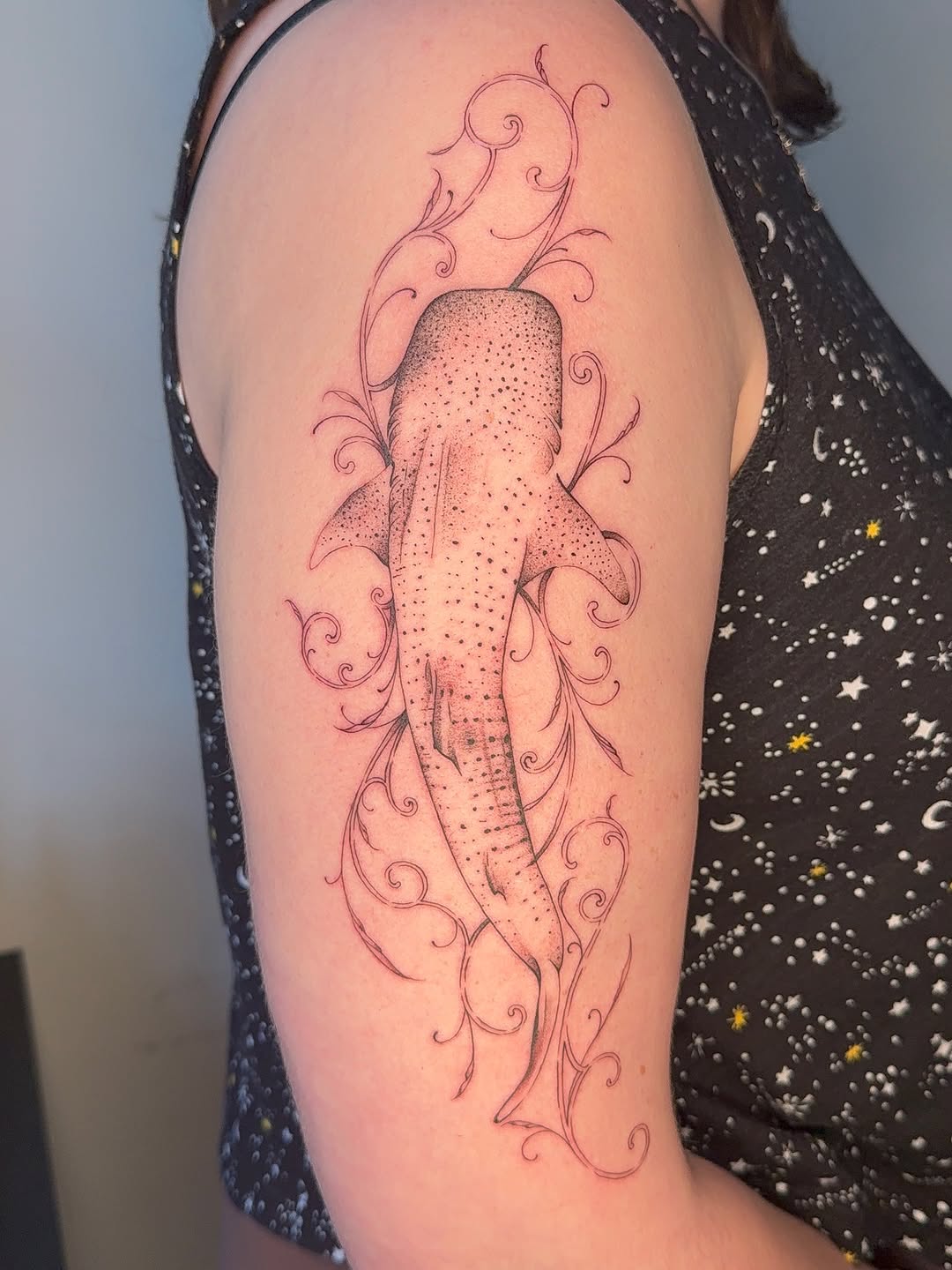 Tattoo by @sewnonyou — illustrative, dotwork