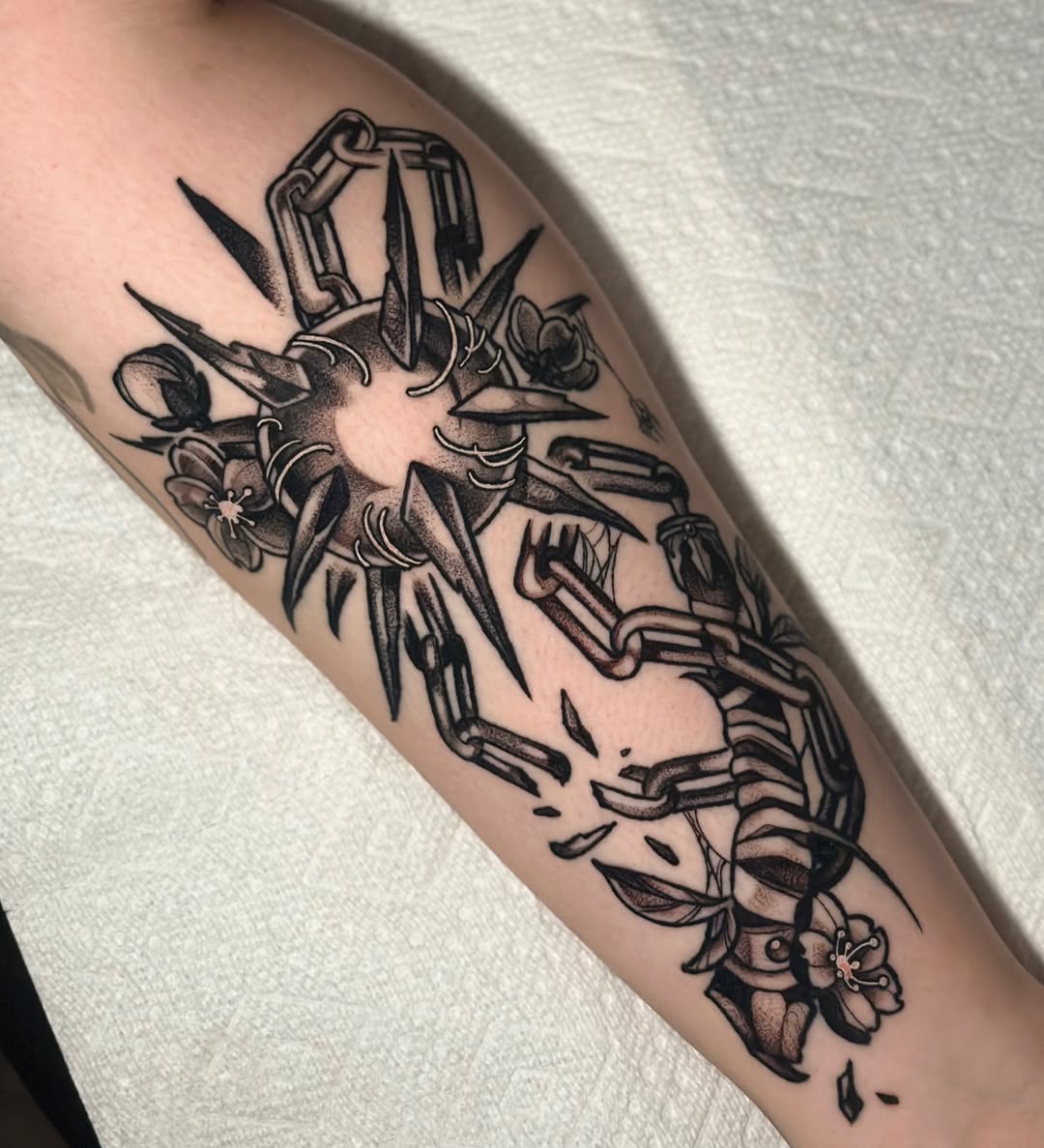 Tattoo by @fear.boner — black_and_grey, dark_realism