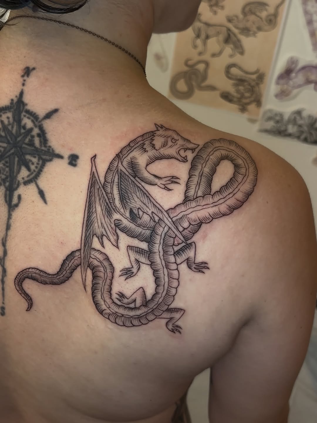 Tattoo by @maribeth.tattoo — illustrative, blackwork